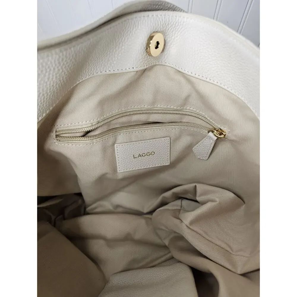 Laggo Leather Shoulder Bag Hobo Cream‎ White Expandable
